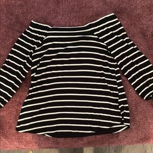 Black and White Striped Off-Shoulder Top